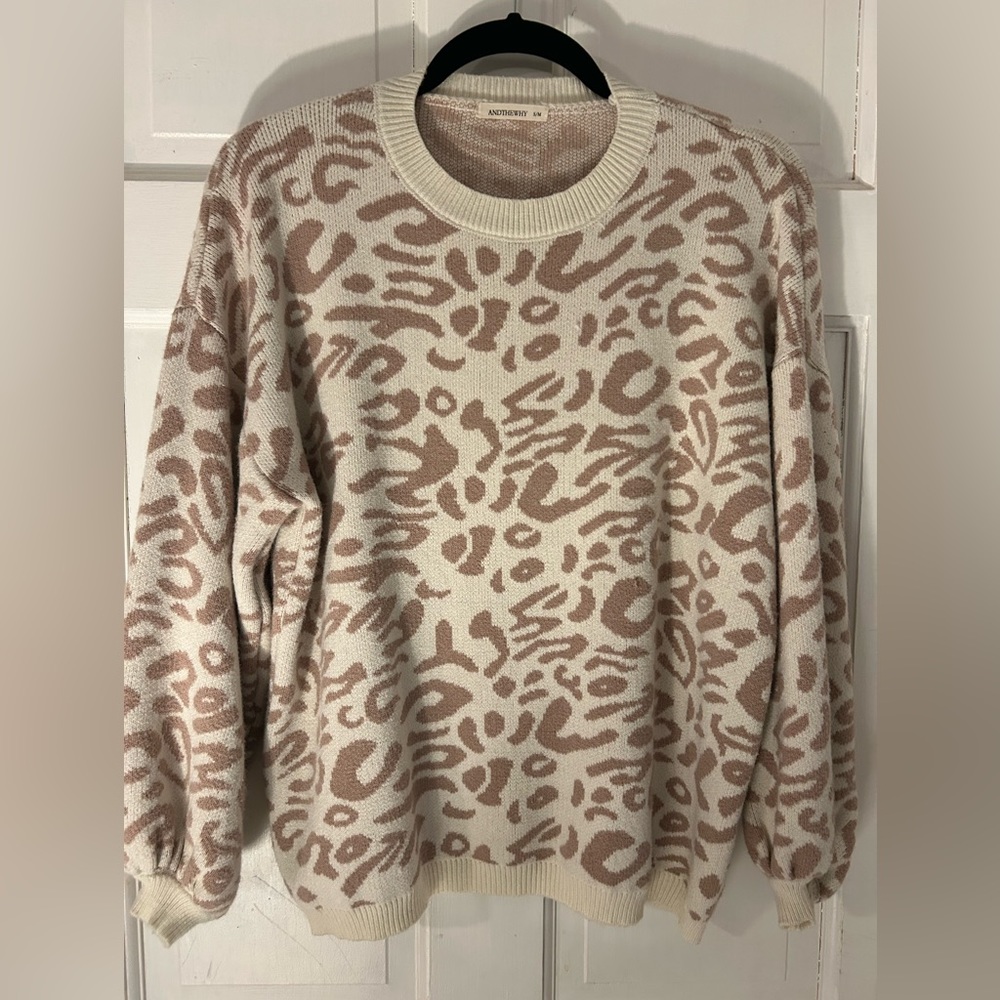 Andthewhy leopard print sweater, size S/M